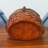Vintage wall basket, wicker owl and bamboo