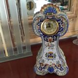 Vintage table clock, earthenware, Rouen décor