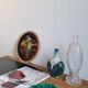Table basse vintage rotin carreaux 
