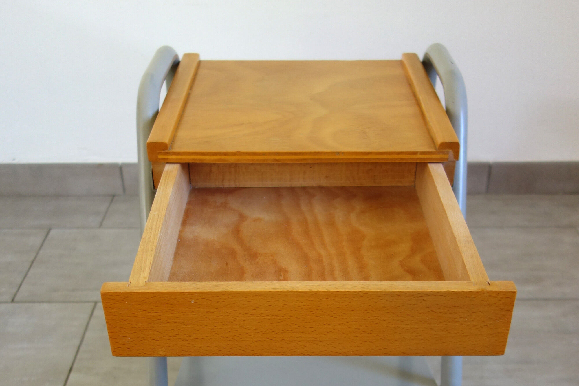 Vintage bedside table in wood and metal 1950