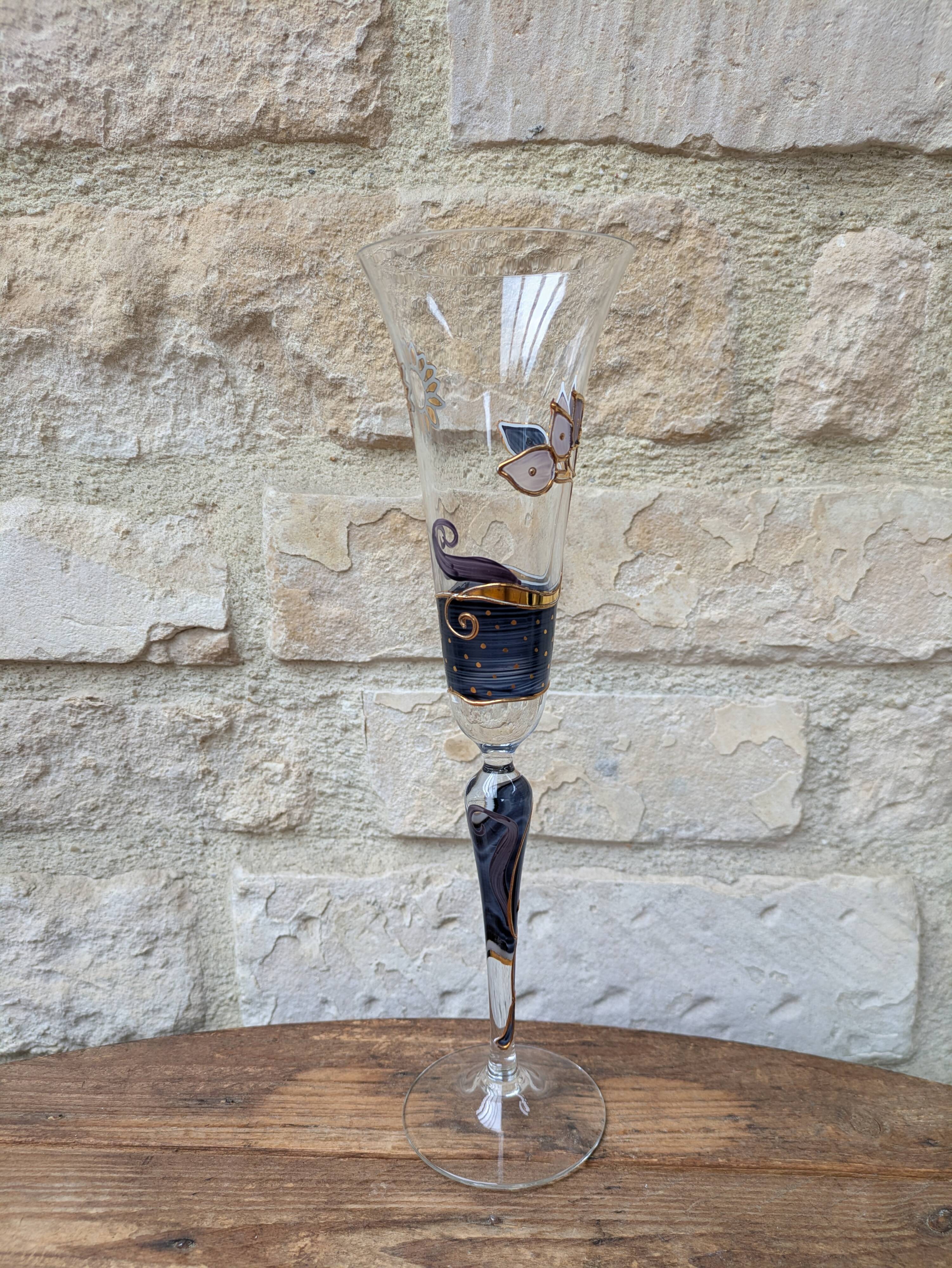Champagne flute Paul Nagel collection Rêveries model Nocturne hand-painted