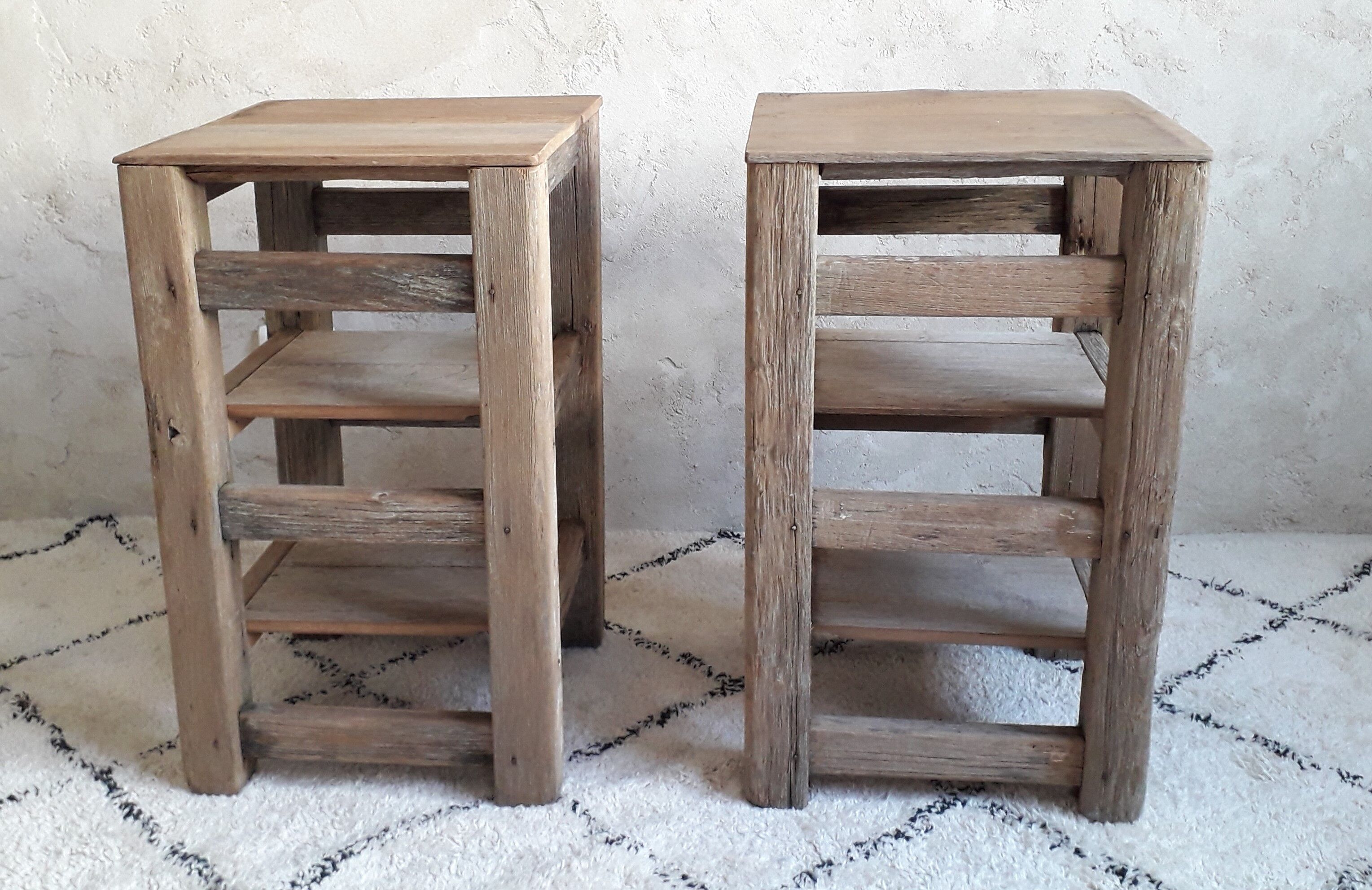 Pair of raw wooden bedsides