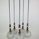 Scandinavian suspension cascade, 5 moulded glass globes and teak, 1960s