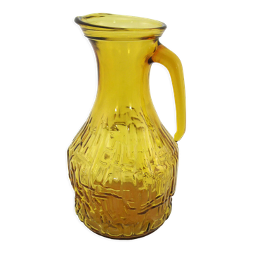 Amber Yellow Molded Glass Pitcher - Bormioli Fidenza Vitraria Italy - Vintage 60s
