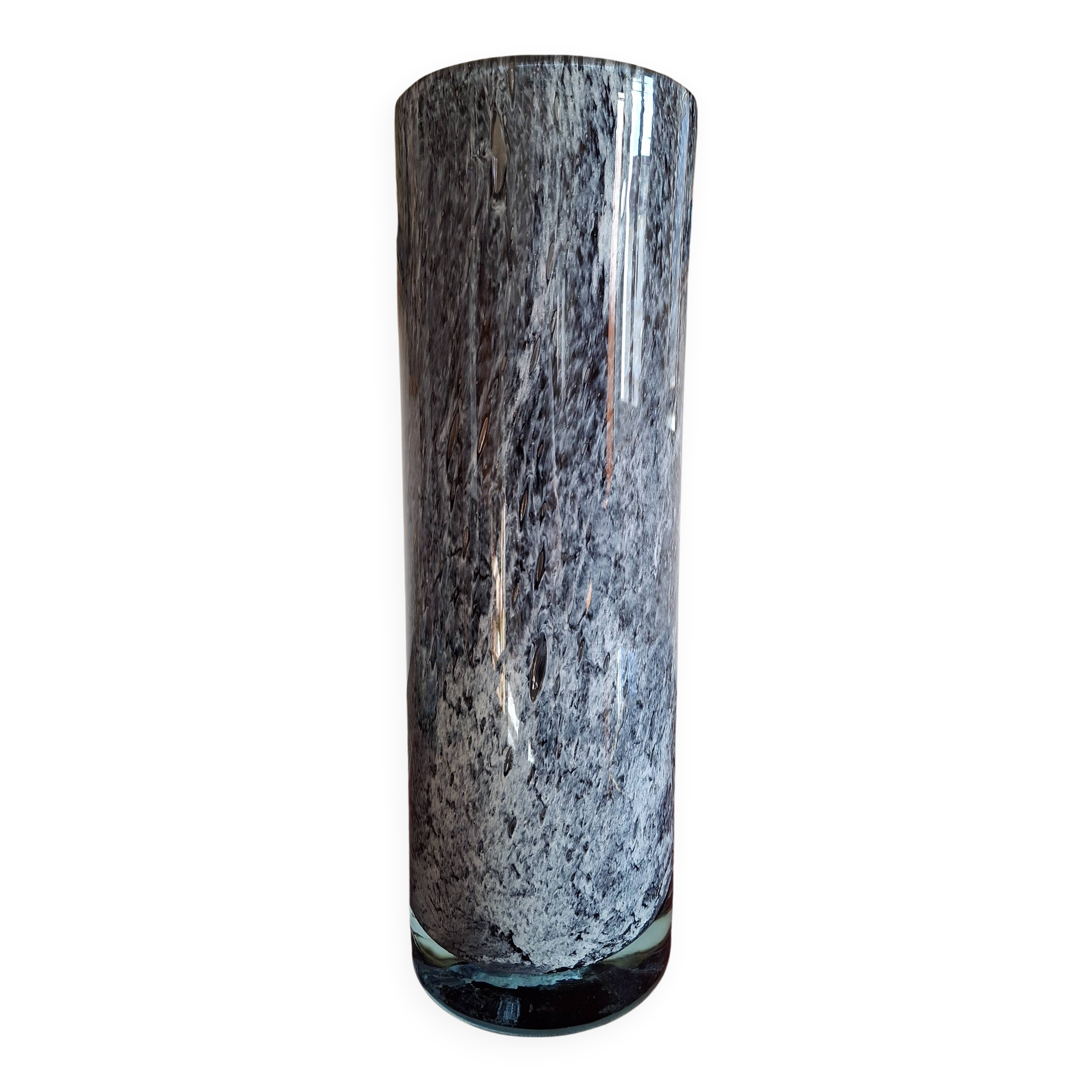Large blown glass roller vase with speckled gray/purple camaieu decor