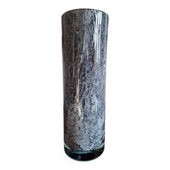 Large blown glass roller vase with speckled gray/purple monochrome decor