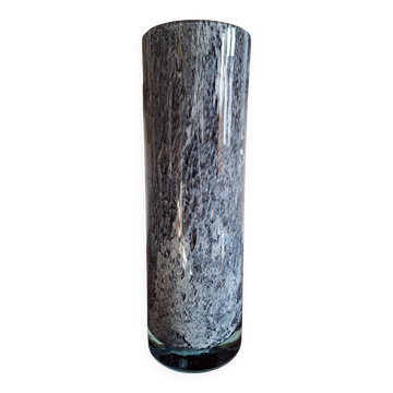 Large blown glass roller vase with speckled gray/purple camaieu decor
