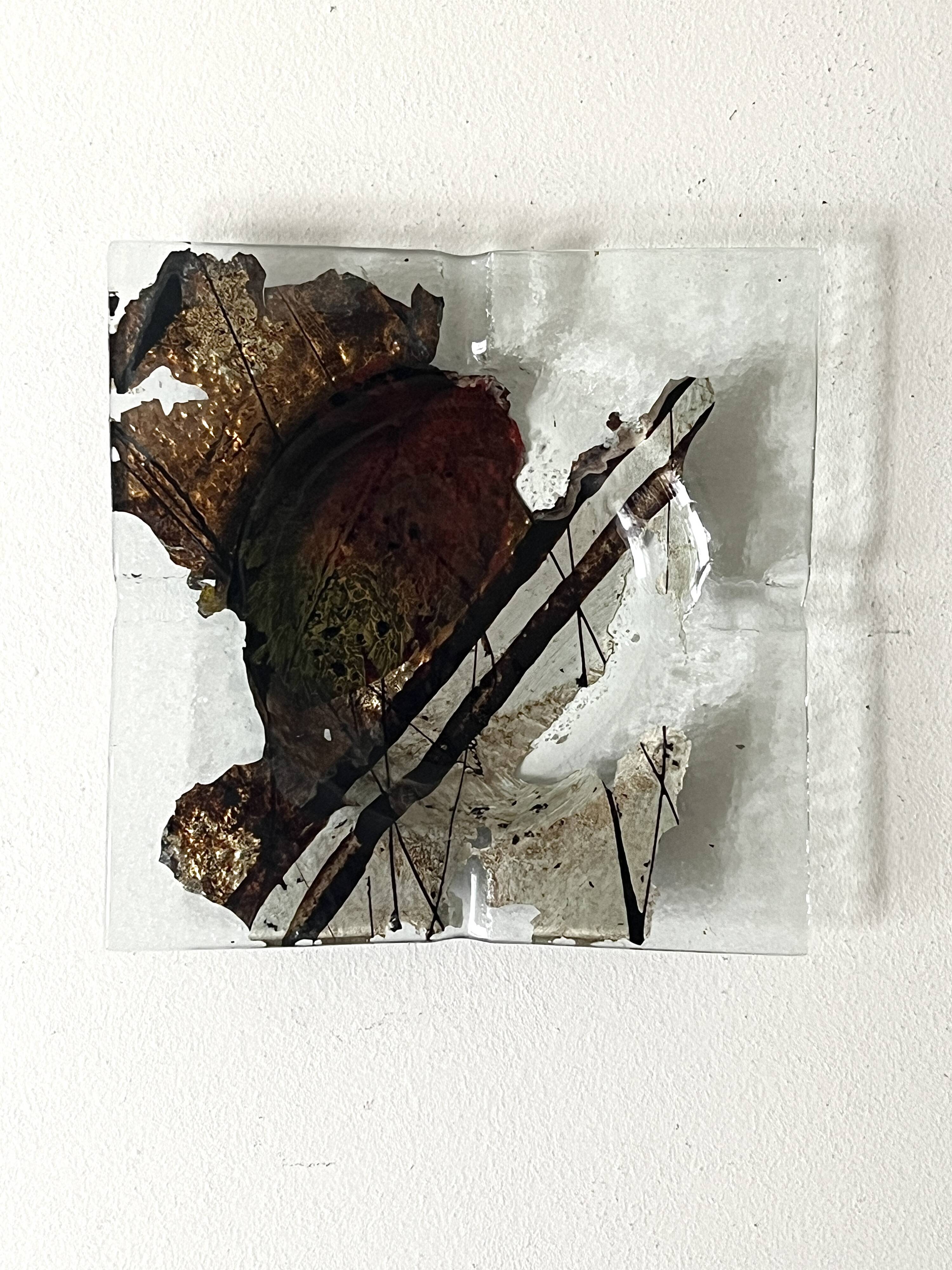 ashtray abstract painting in melted glass, around 1970