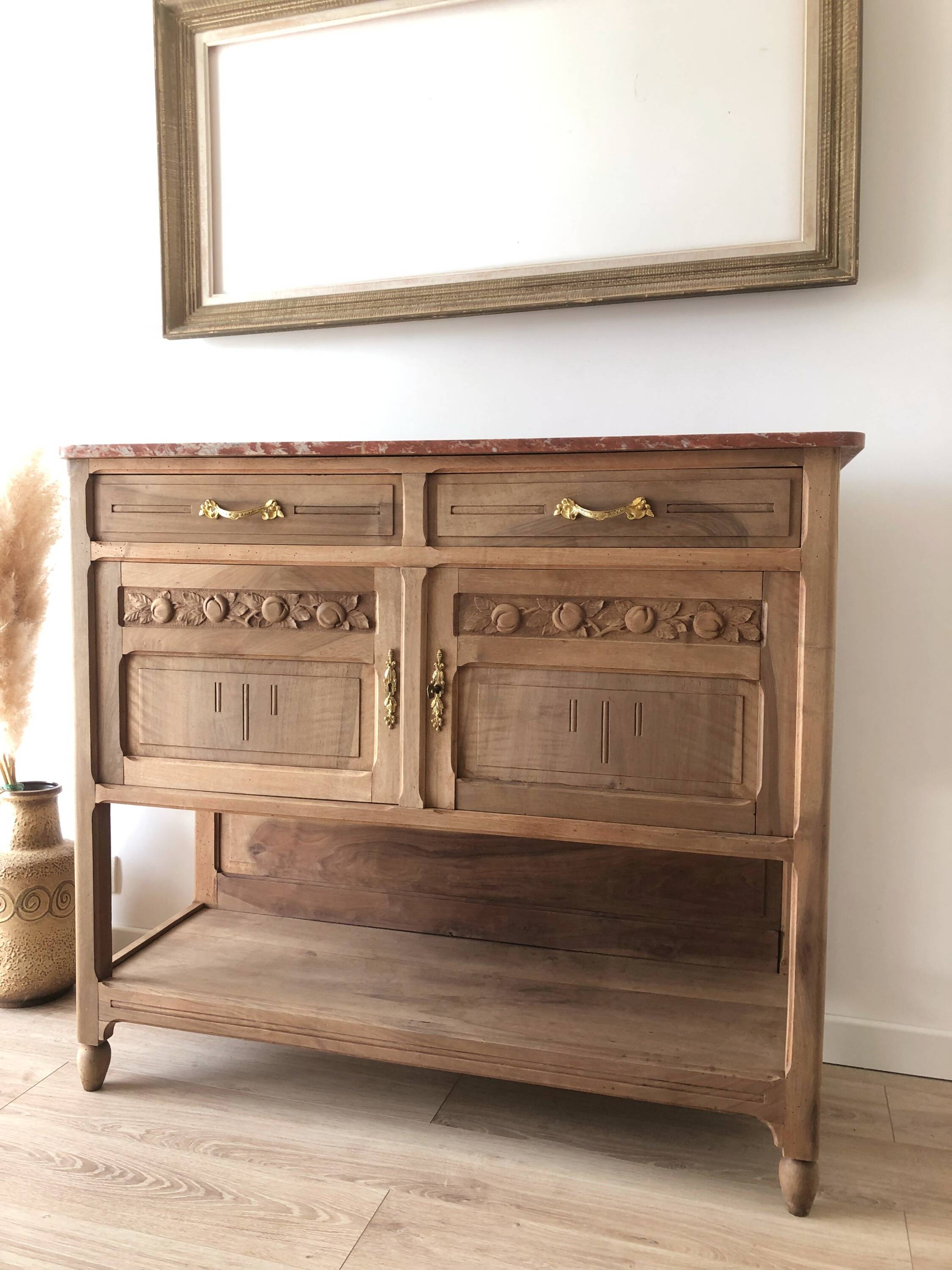 Vintage solid wood sideboard / serving trolley, Art Deco style