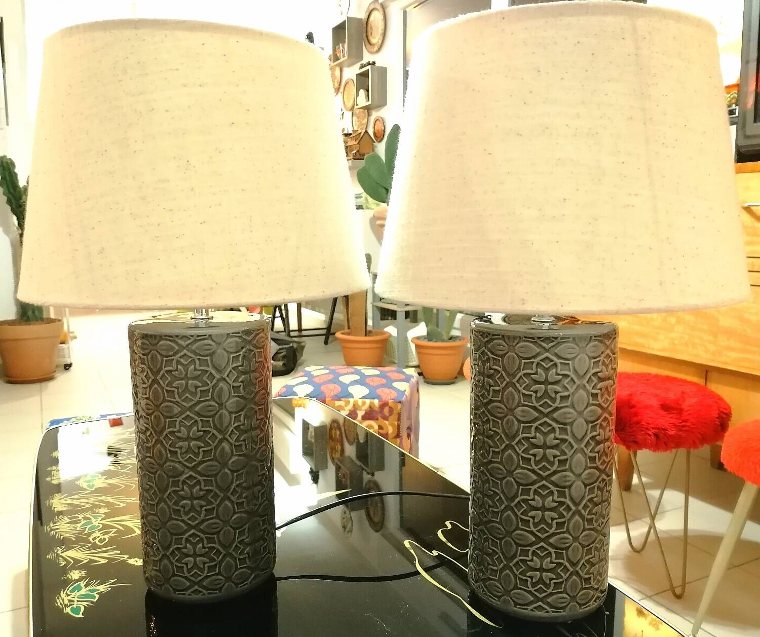 2 lampes en céramique avec leur abat-jour