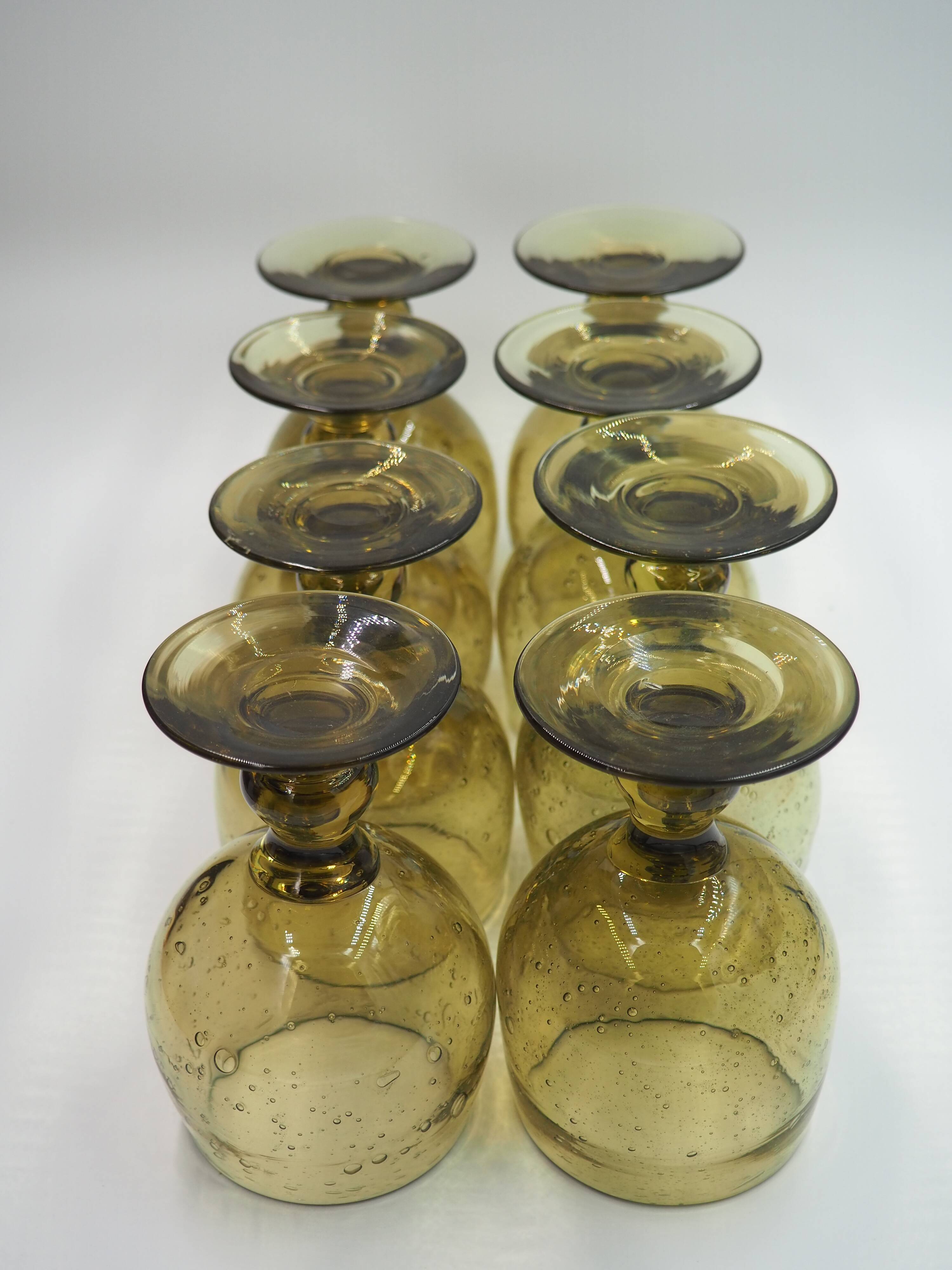 Biot green stemmed glasses