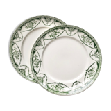 Pair of old English plates with green printed decoration, Universal English Manufacture