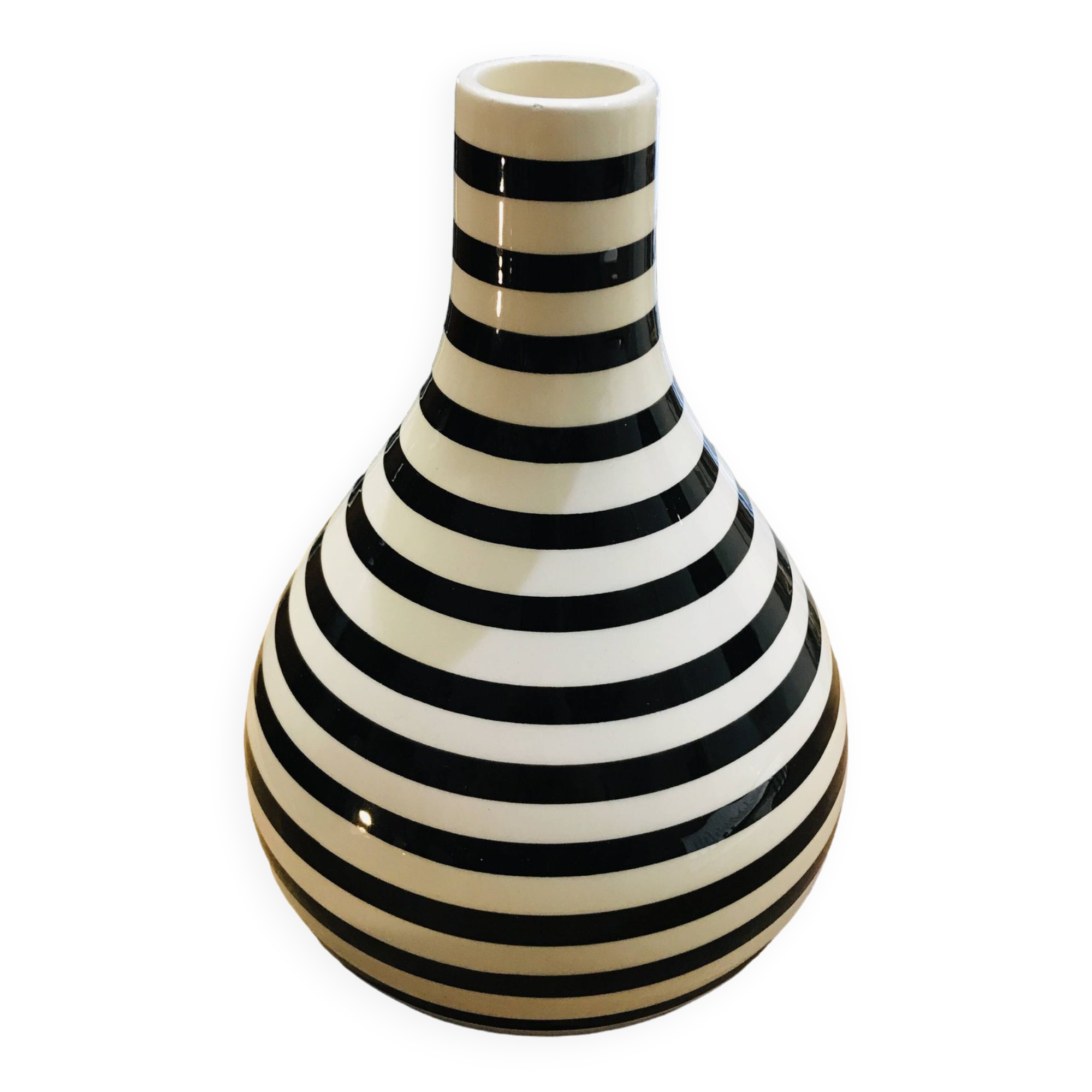 Black and white striped vase