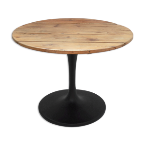 Table à manger tulipe, plateau en planches de pin