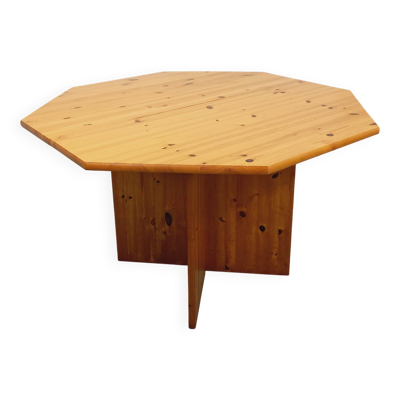 Table à manger octogonale vintage des années 80 en pin avec rallonge