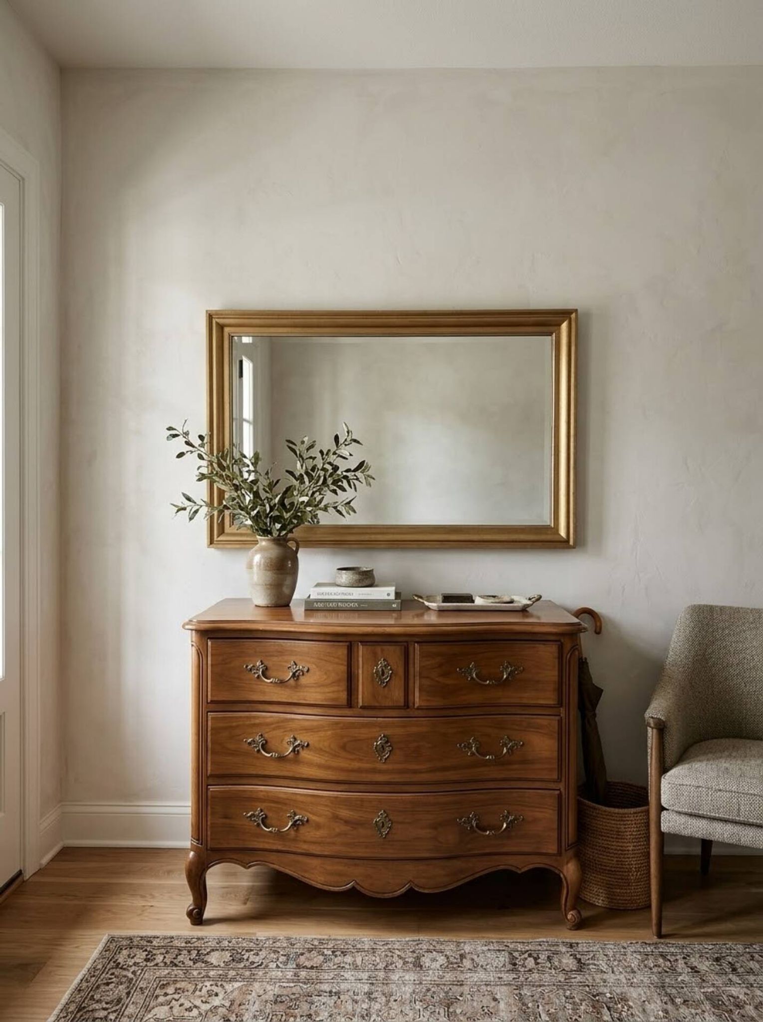 Golden mirror in oak from the 19th century.