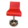Vintage rotating and lift bar stool, red wood seat and chrome legs