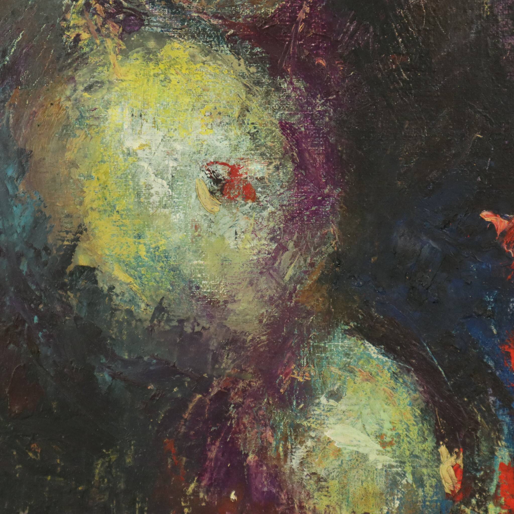 Vintage Abstract Painting on Canvas Nude Woman La Pipe