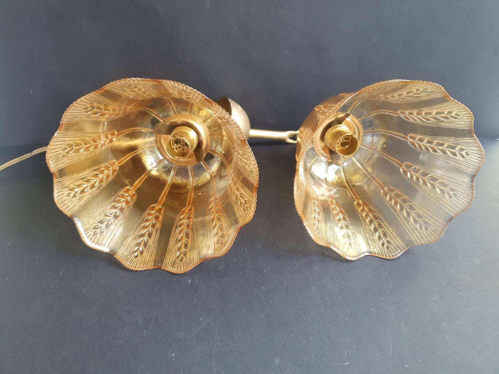 Pair of vintage spike-patterned pendant lights