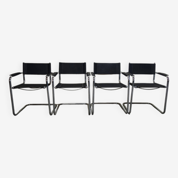 4 chrome metal and leather armchairs from the 70s style B34