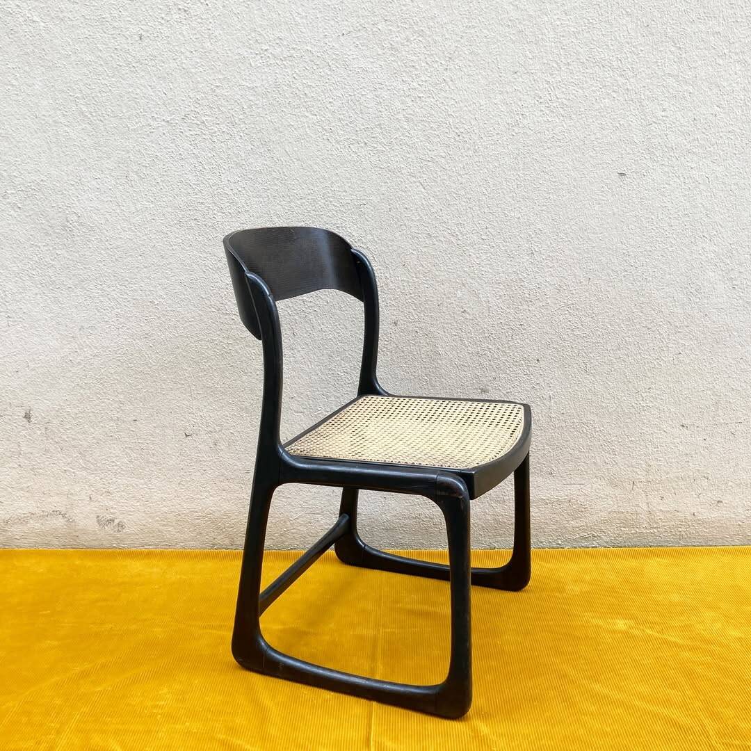 Baumann sleigh chair – wenge bentwood & cane seat (1960s-70s)