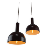 Set of 2 Mid-Century Modern Brown Metal Hanging Lamps
