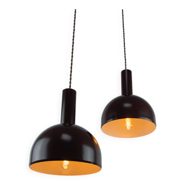 Set of 2 Mid-Century Modern Brown Metal Hanging Lamps