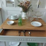 Louis XVI style desk and serving trolley, enhanced in verdigris.