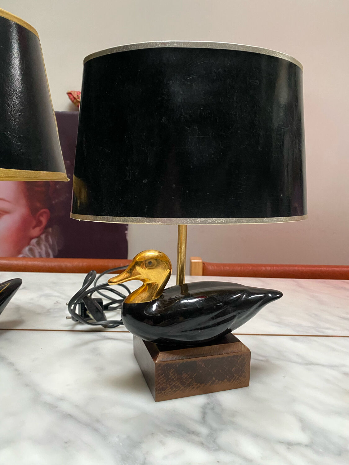 Vintage lamps black and gold duck