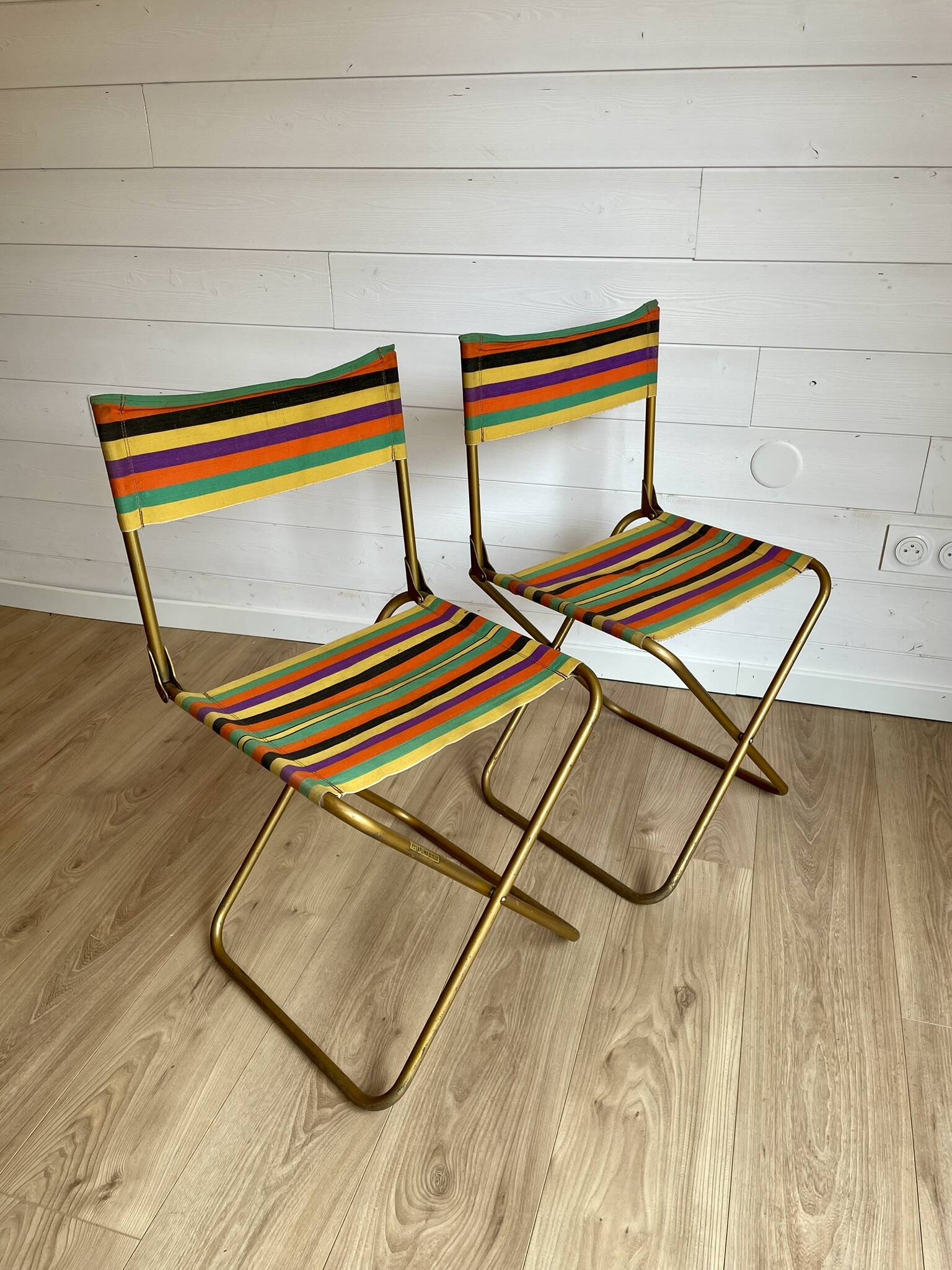 Pair of vintage Lafuma folding chairs model Chantazur Canvas 70s
