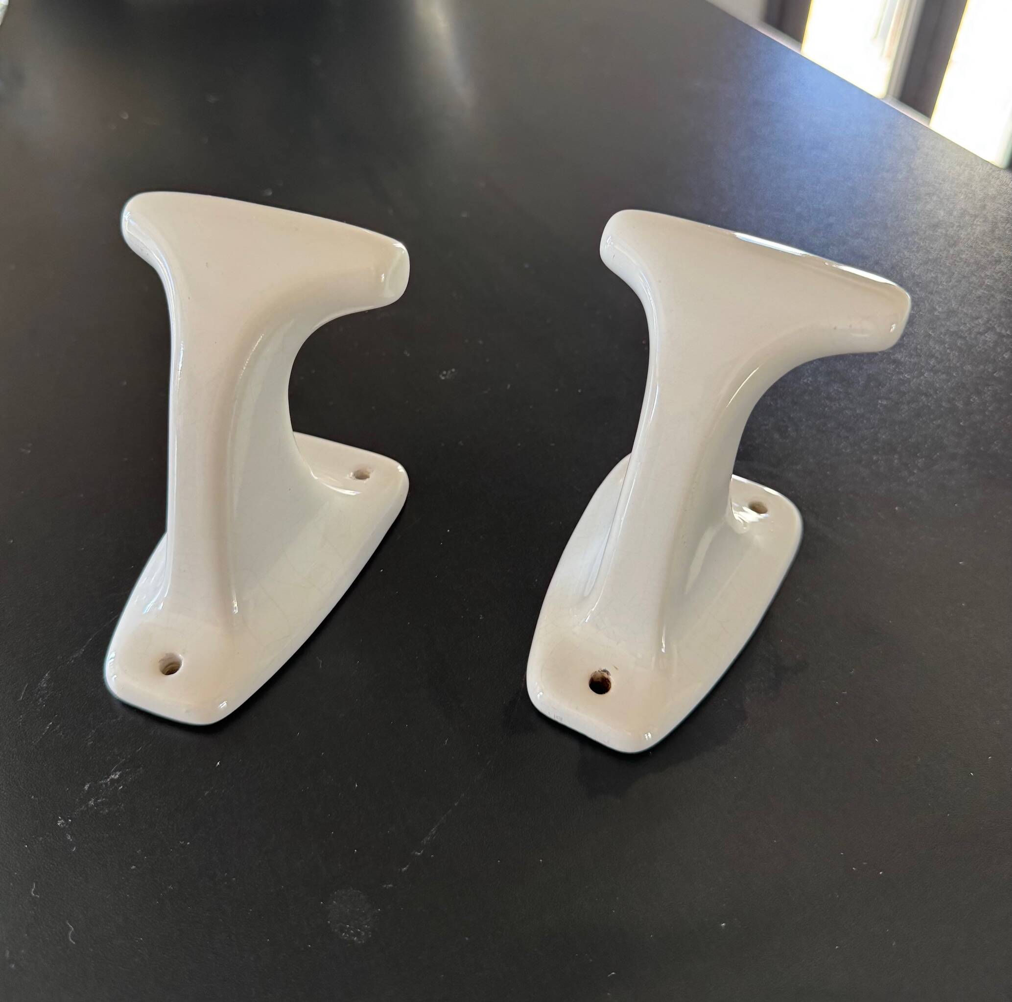 2 old porcelain coat hooks