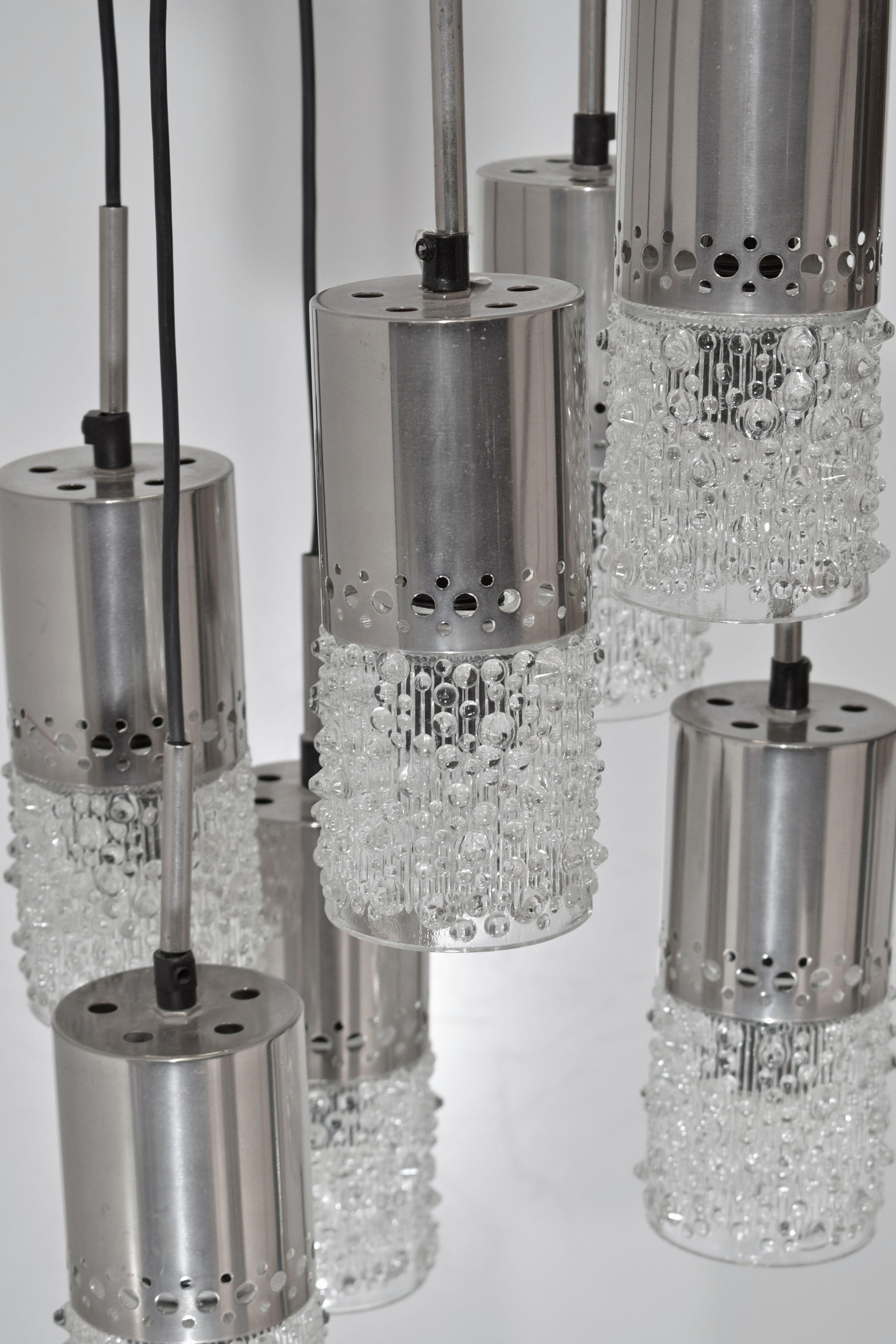 Vintage waterfall chandelier, 7 chrome and glass