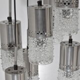 Vintage waterfall chandelier, 7 chrome and glass