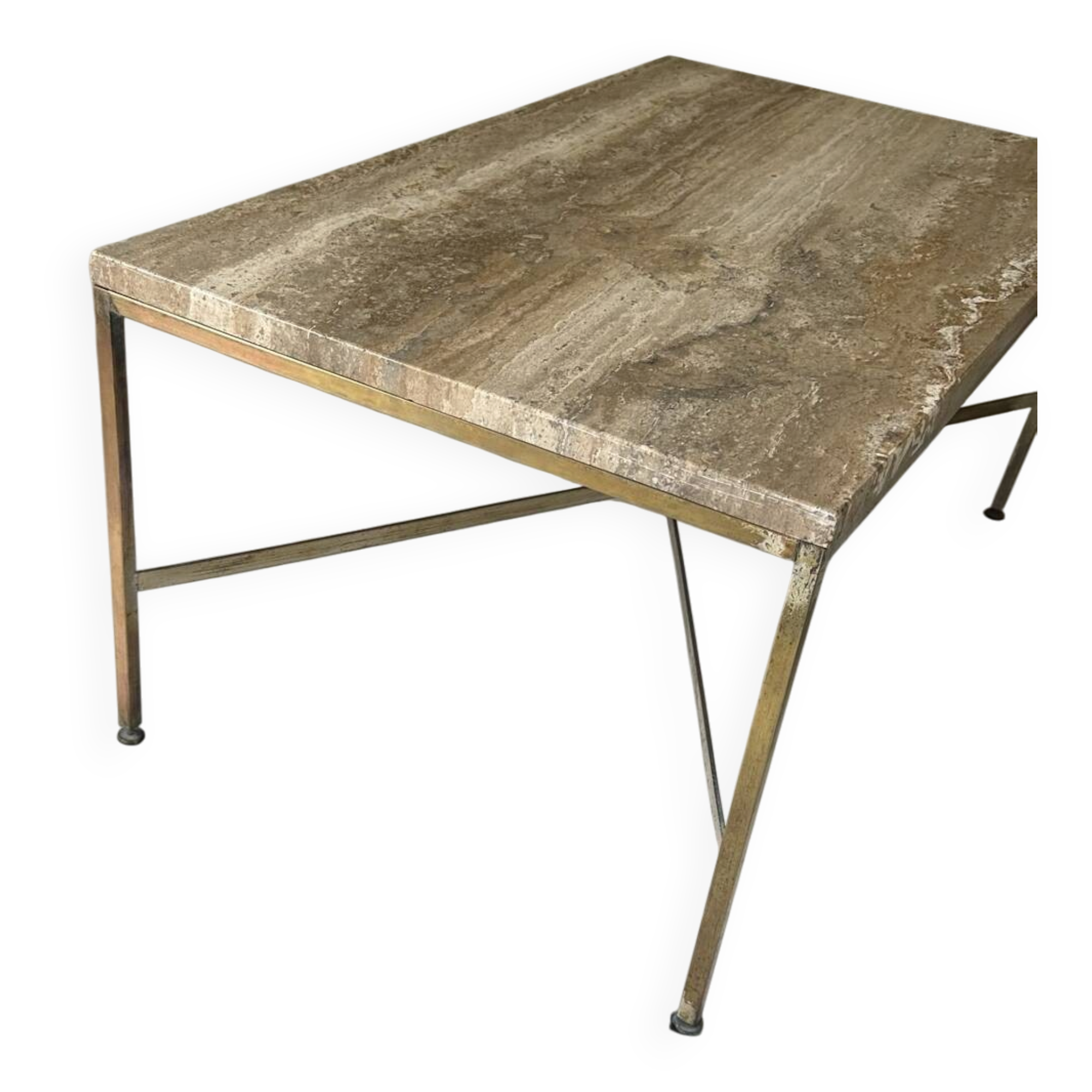 Table basse travertin et laiton