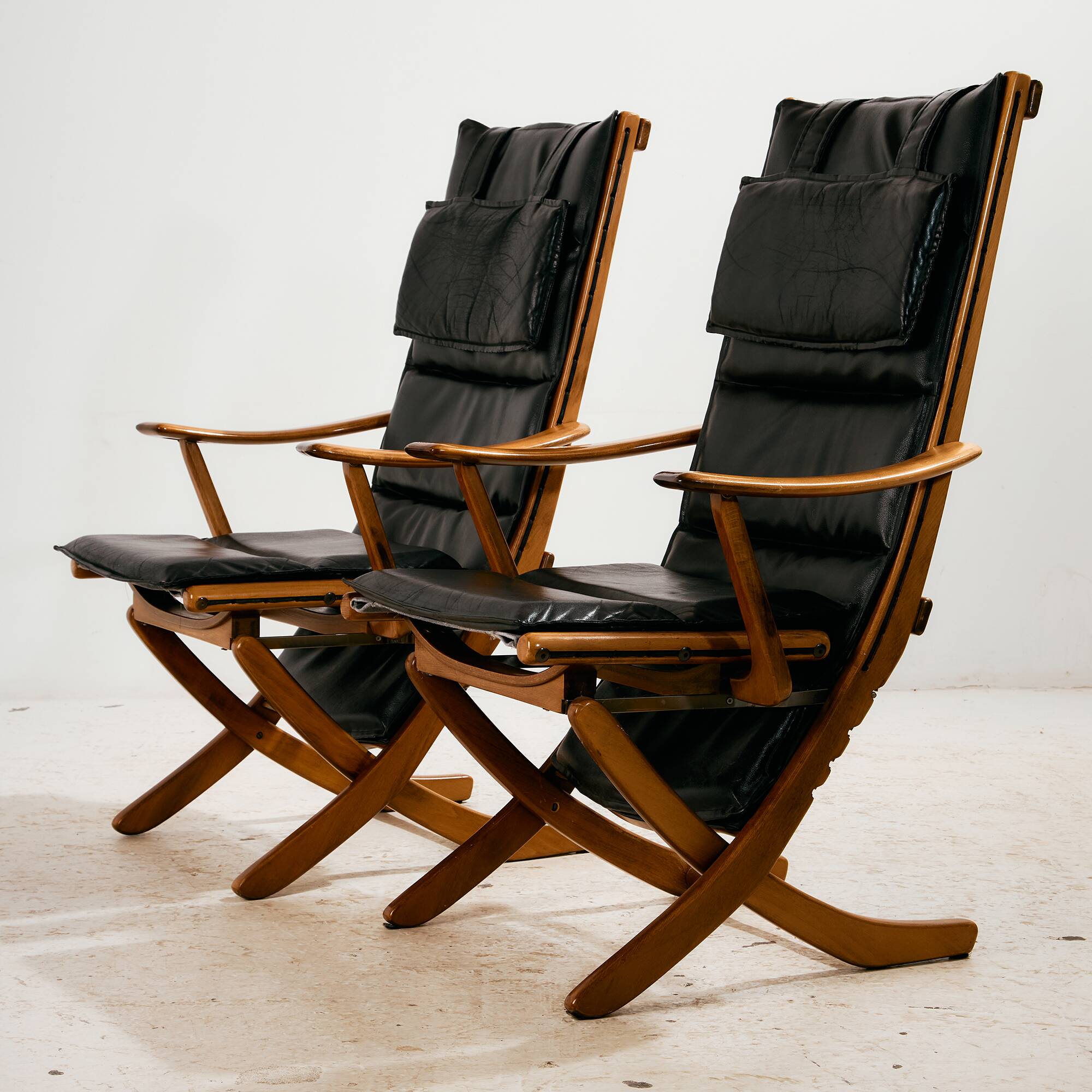 Beech armchair with leather upholstery