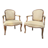 Pair of louis xv style natural wood armchairs xix eme century