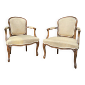 Pair of louis xv style natural wood armchairs xix eme century