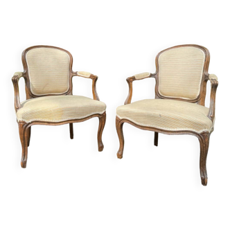 Paire de fauteuil en bois naturel de style louis xv xix eme siècle