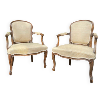 Paire de fauteuil en bois naturel de style louis xv xix eme siècle