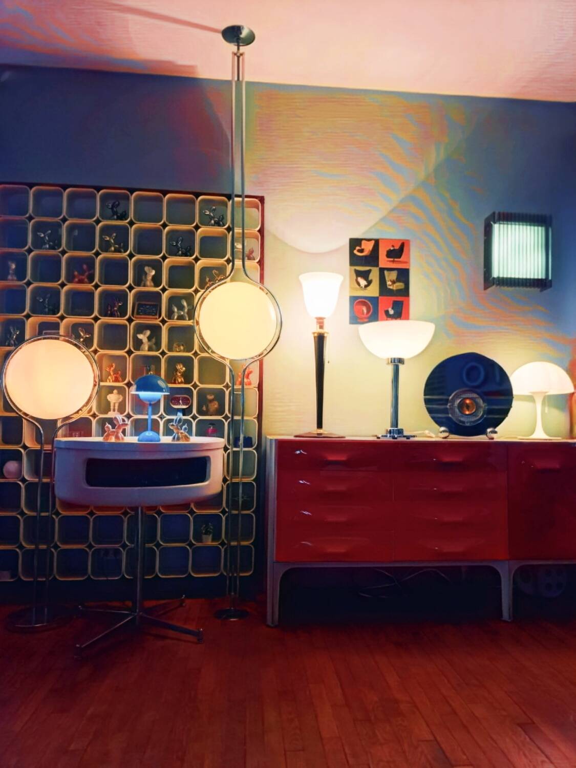 Large MAZDA 1950 Lamp Opaline Tulip/wood/metal