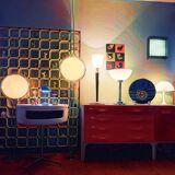 Large MAZDA 1950 Lamp Opaline Tulip/wood/metal