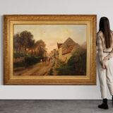 French signed landscape painting oil on canvas dated 1899