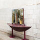 Console with postmodern mirror by Saporiti Italia, 80s