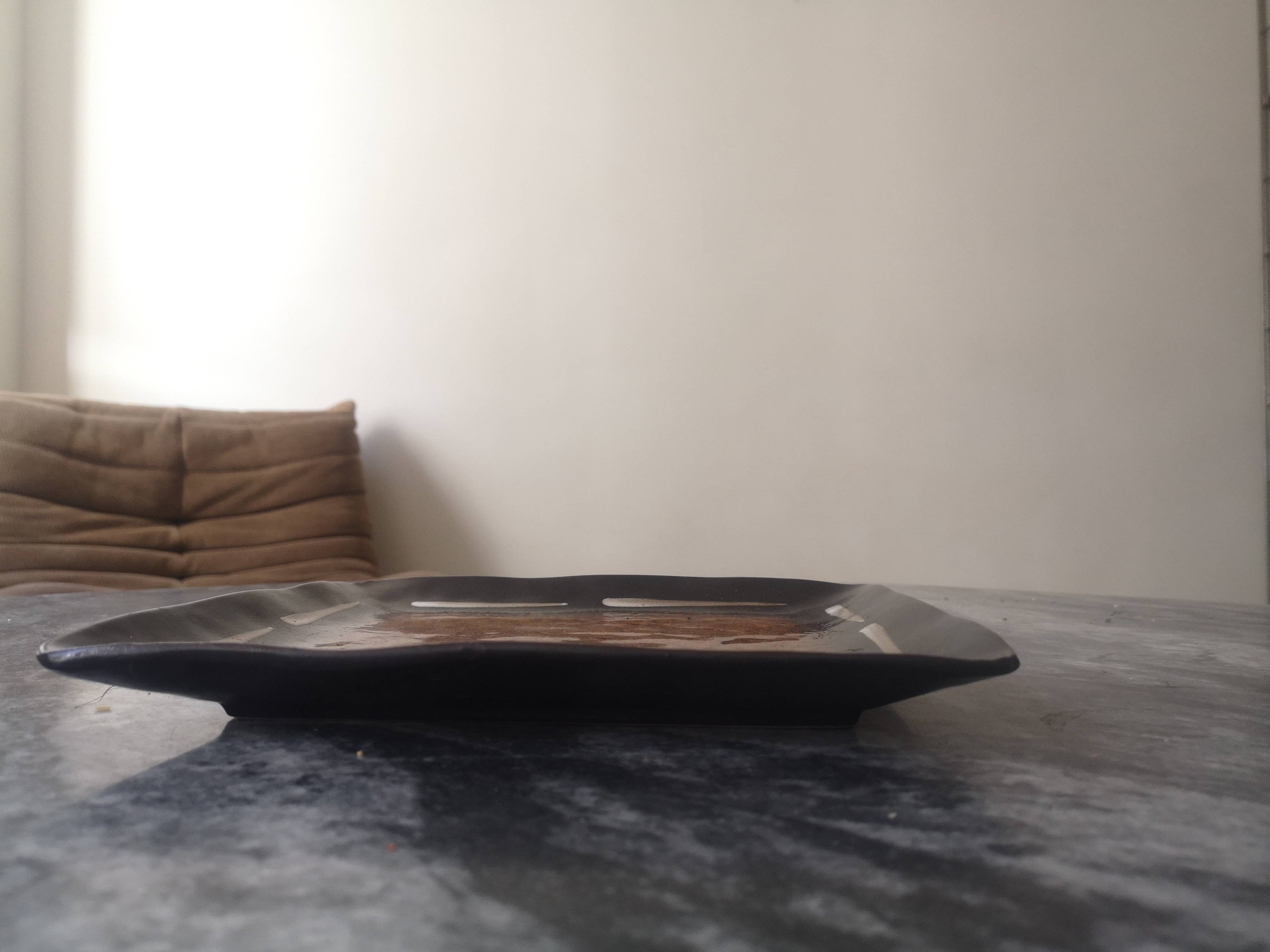 Large square tidy or serving dish in enameled ceramic, joseph abboud 1960