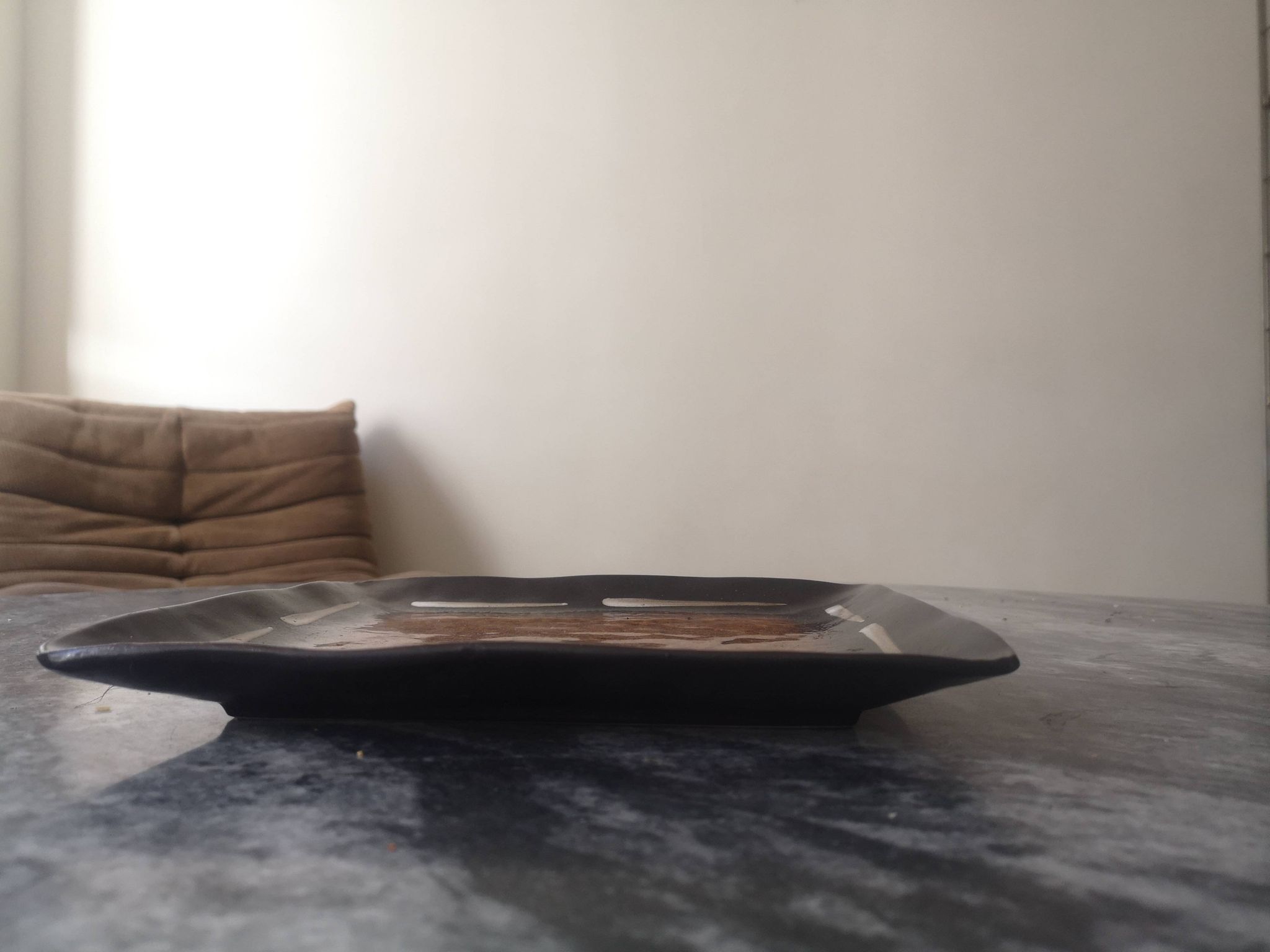 Large square tidy or serving dish in enameled ceramic, joseph abboud 1960