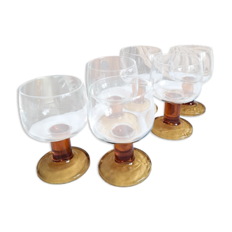 Verres à eau vintage pieds ambrés