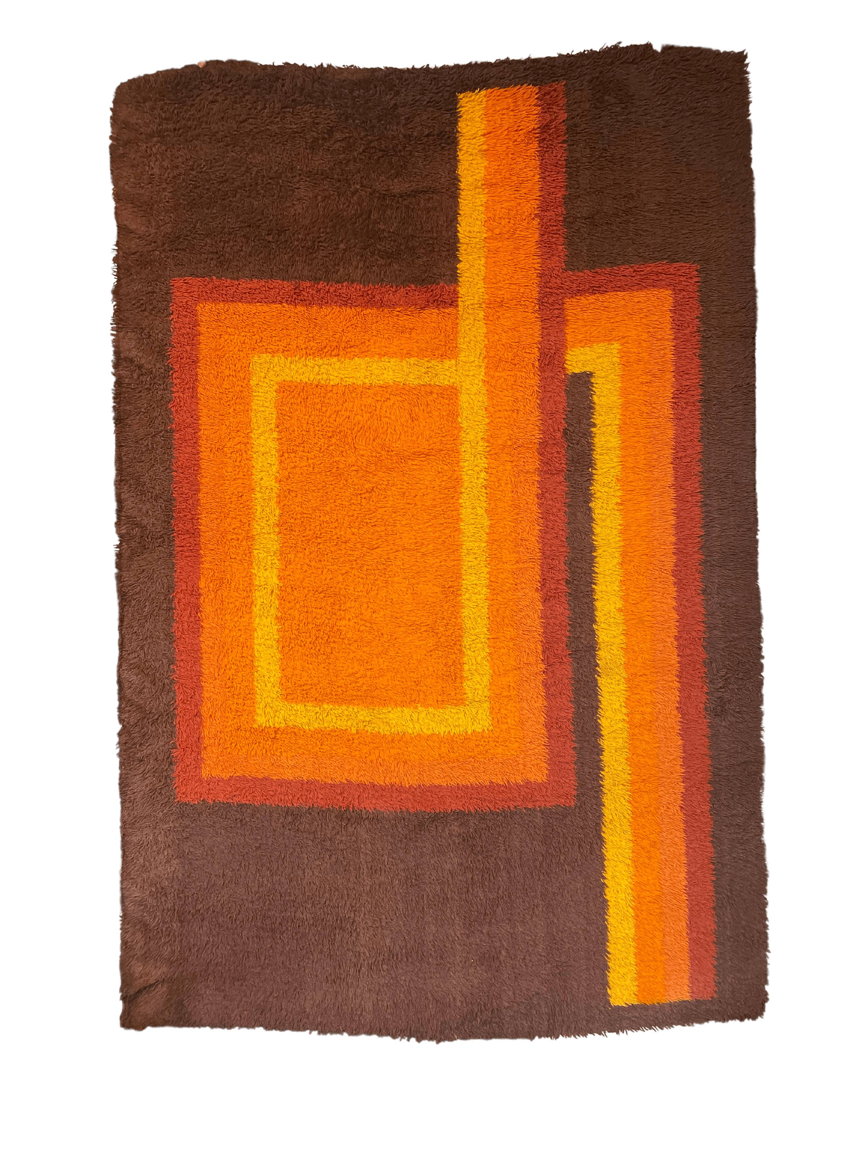 Vintage designer rug 1970 French cubist