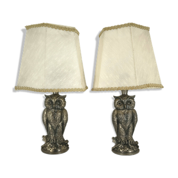 Pair of silver owl lamps by Loevsky & Loevsky, 1960s
