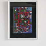framed painting "red boats" signed