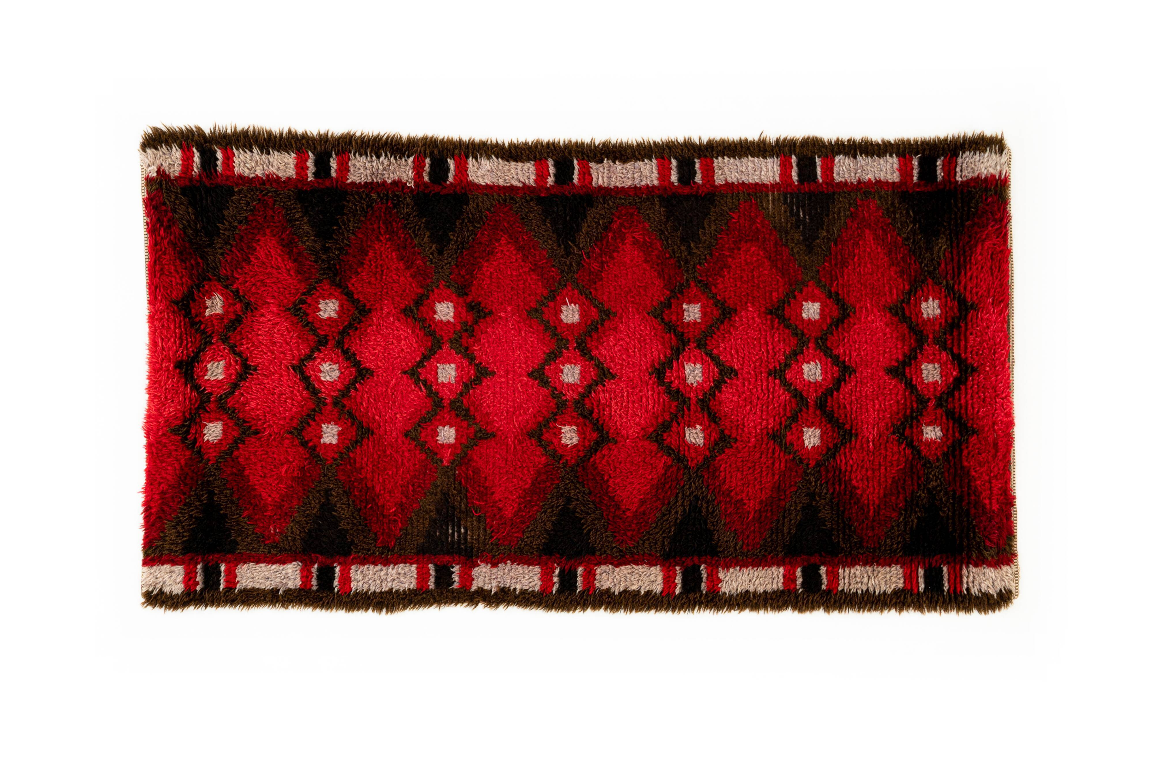 Tapis rya moderne scandinave du 20ème siècle, 198 x 107 cm